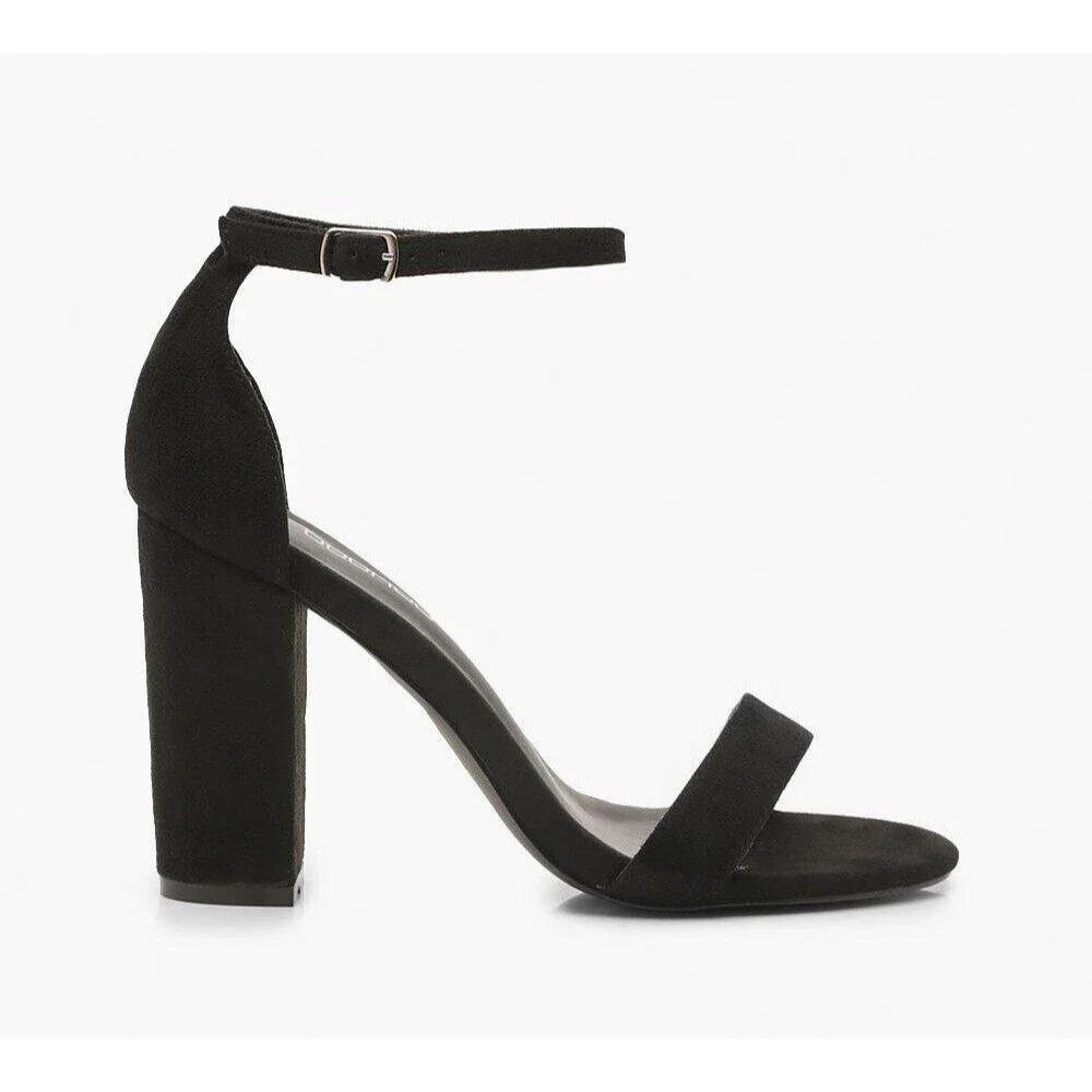 Boohoo Basic Barely There Heels Ankle Strap Black Size US 8 New In Box